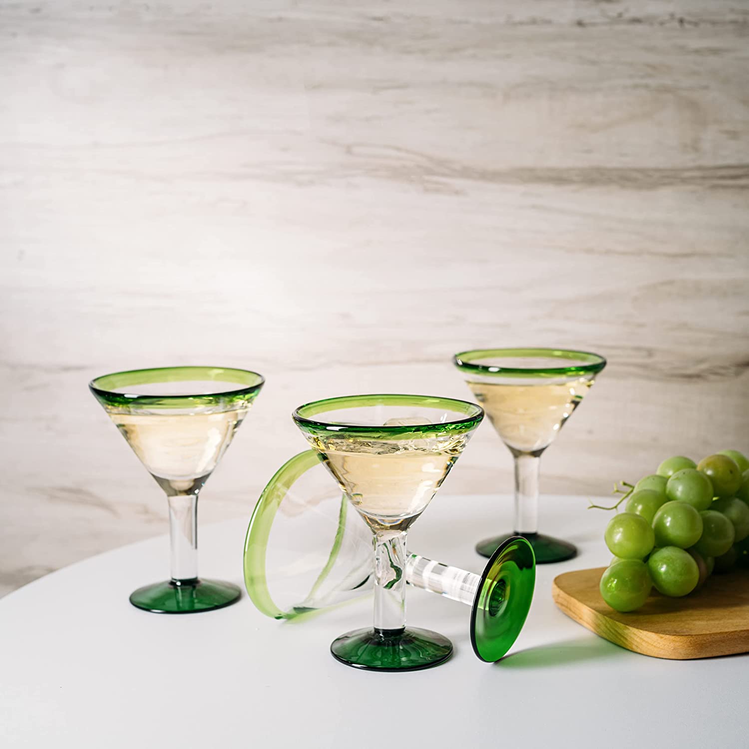 Mexican Hand Blown Martini & Margarita Glasses - Set of 4-10oz