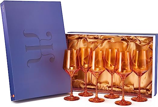 Colored Wine Glass Set,12 oz Glasses Set of 6 (Amber)-3