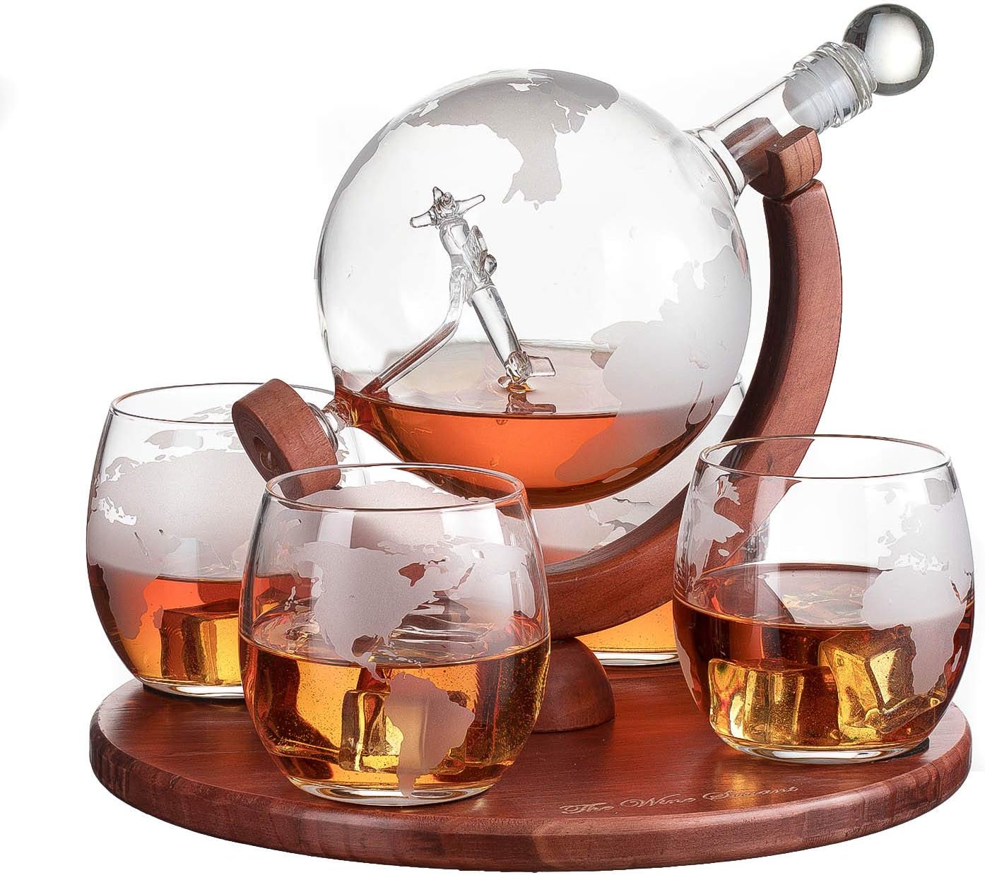 Etched World Decanter Whiskey Globe-0