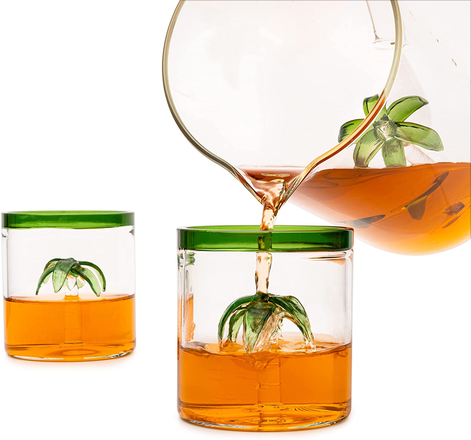 Palm Tree Pitcher & 4 Glasses Set Decanter, 9 oz-3