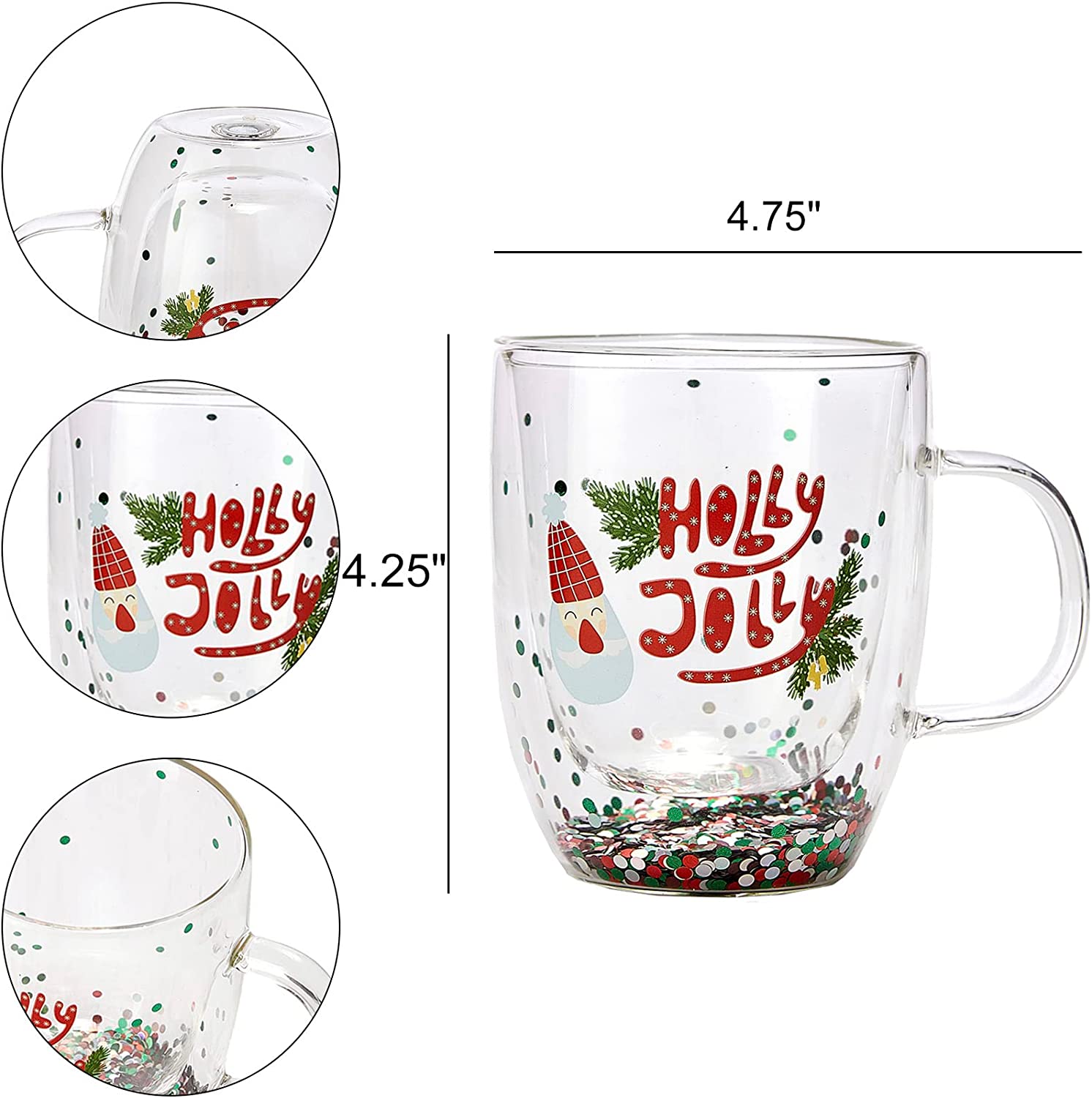 Set of 2 Holly Jolly Christmas Design Tumbler Mugs - 9.5 oz-4