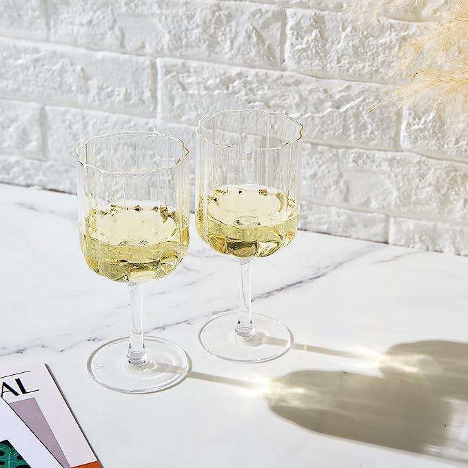 Flower Vintage Wine Glassware - Set of 2-13 oz (Clear)-3