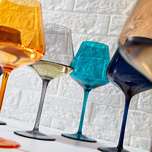 Jewel Colored Crystal Wine Glass Set of 6 - Large 20 oz (Jewel)