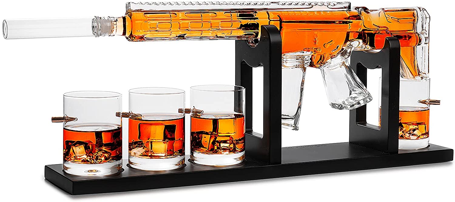 AR15 Whiskey Gun Decanter Set 1000 ml & 4 12oz Bullet Glasses