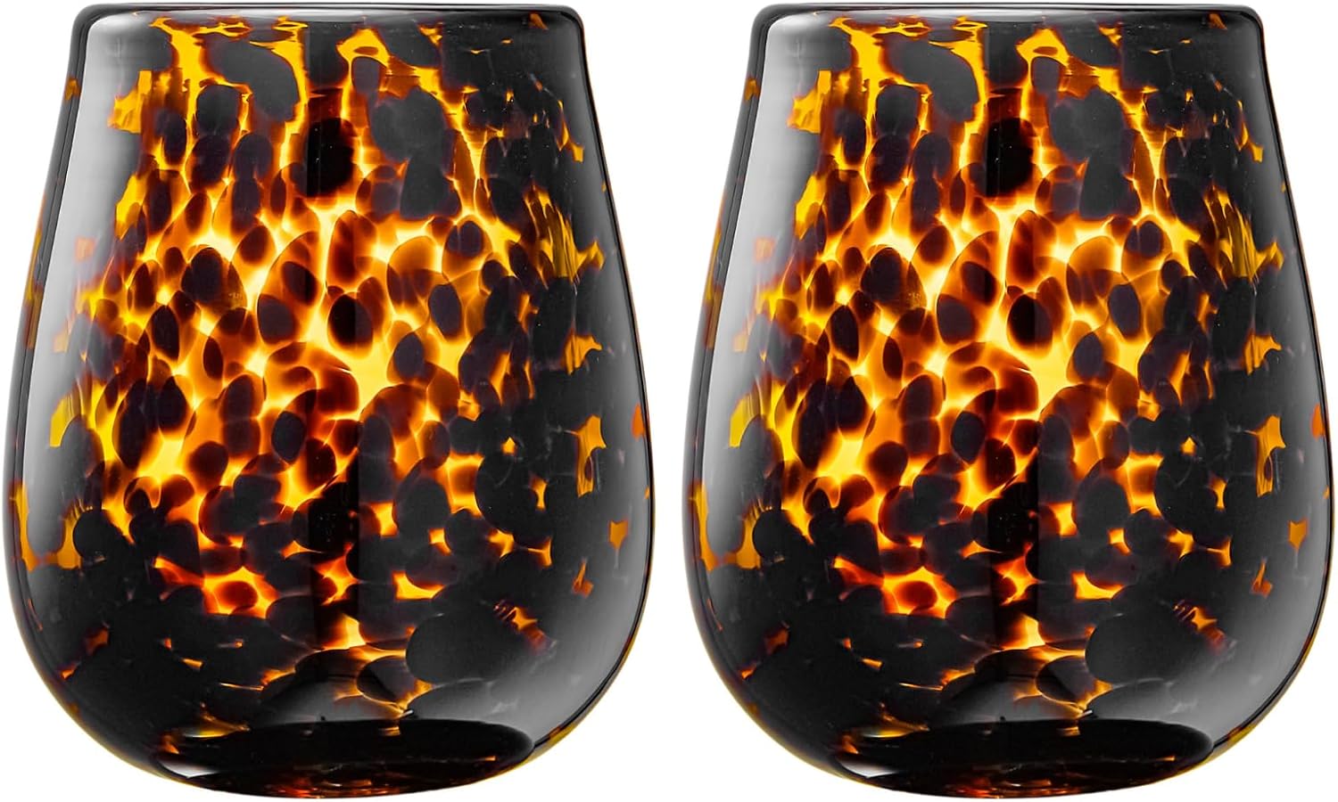Khen Tortoise Leopard Wine Glasses Stylish Animal Print Set of 2-0