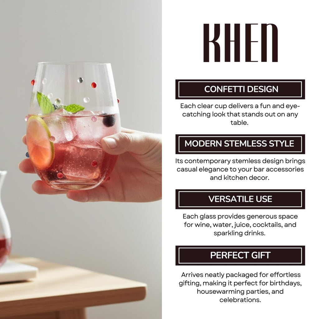 Confetti Stemless Wine Glasses Set of 2, 18.6oz-4