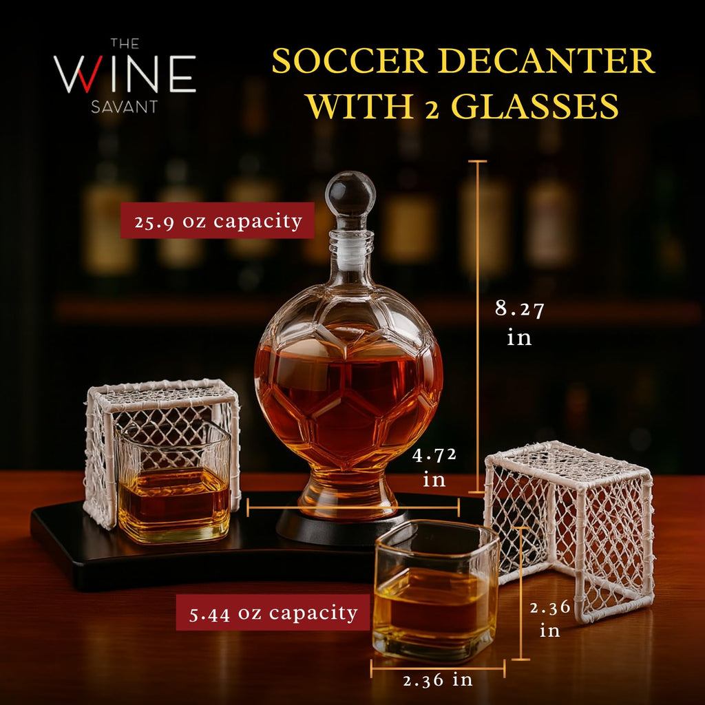 Soccer Whiskey Decanter Set with 2 Glasses & Holder Glasses-1