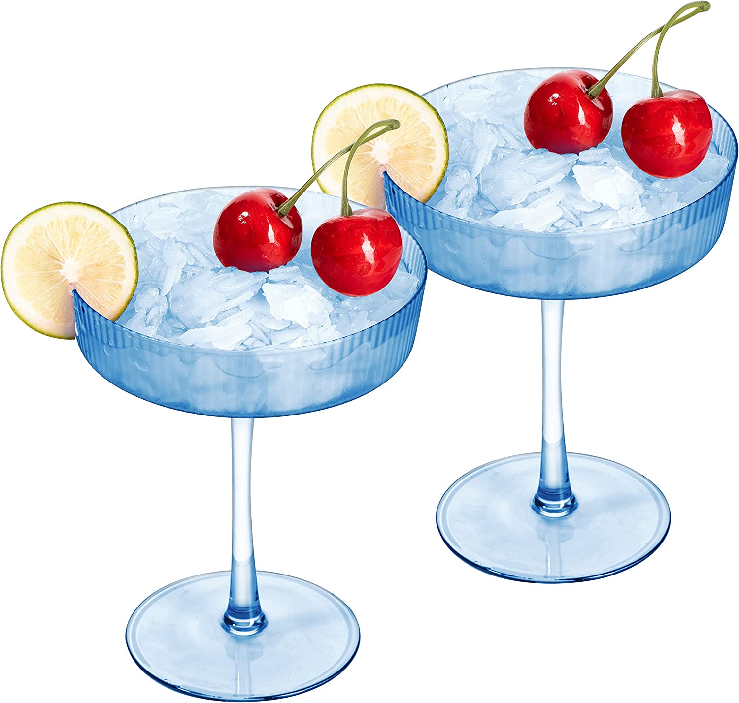 Ribbed Coupe Cocktail Glasses 8 oz | Set of 2 (Blue)-3