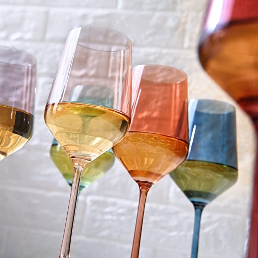 Colored Crystal Wine Glass Set of 6 - Large 12 oz Glasses (Pastel)-4