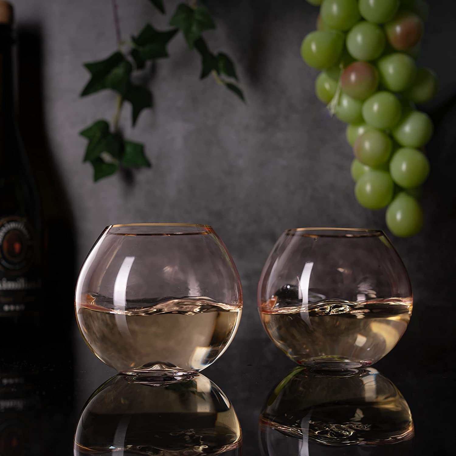 Colored Blush Pink & Gilded Rim Wine Glass, 18oz Glasses 2-2