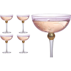 Colored Coupe Art Deco Glasses, Gold | Set of 4 | 8 oz (Pink)-0