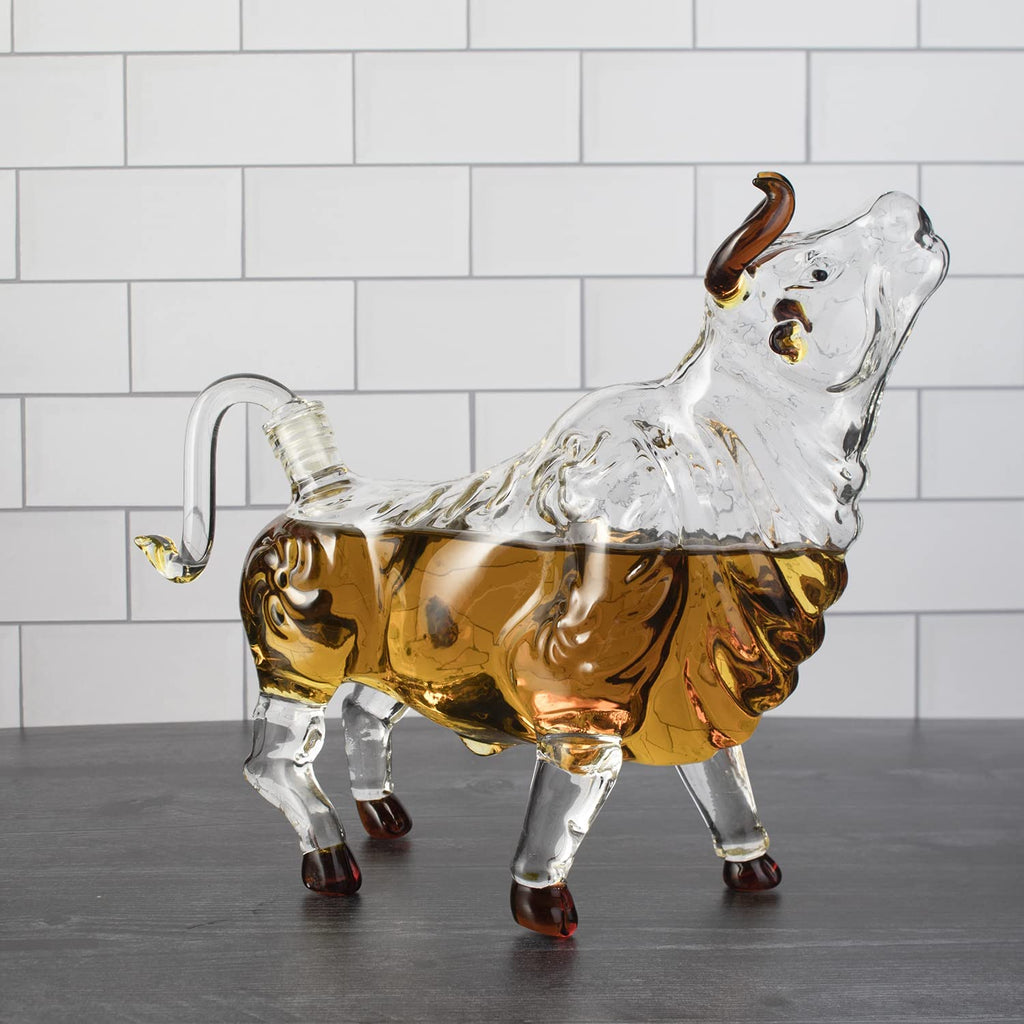 The Wine Savant Charging Bull Heads Up Animal Liquor Decanter-1