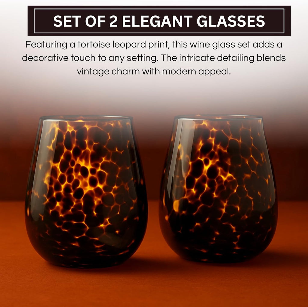 Khen Tortoise Leopard Wine Glasses Stylish Animal Print Set of 2-3