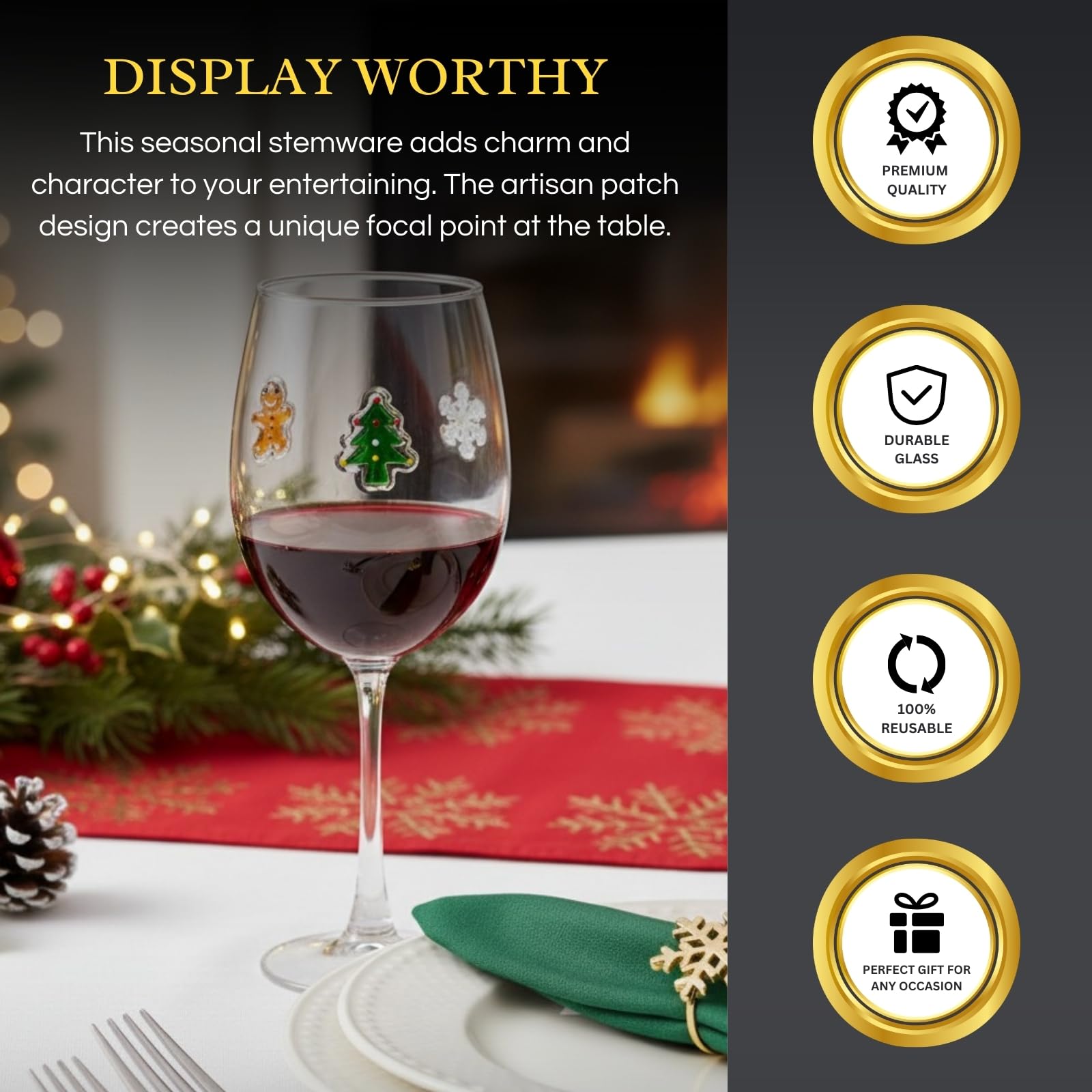 Stemmed Christmas Icon Glass Cups - 14 oz
