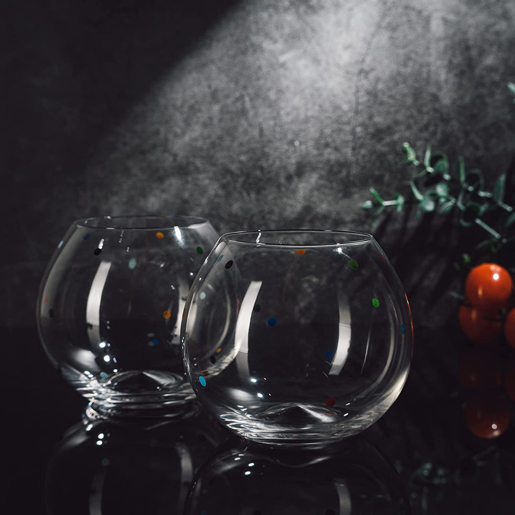 Polka Dot Set of 2 Stemless Bubble Wine Glasses 18 oz