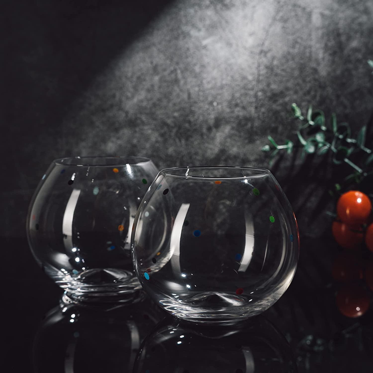 Polka Dot Set of 2 Stemless Bubble Wine Glasses 18 oz