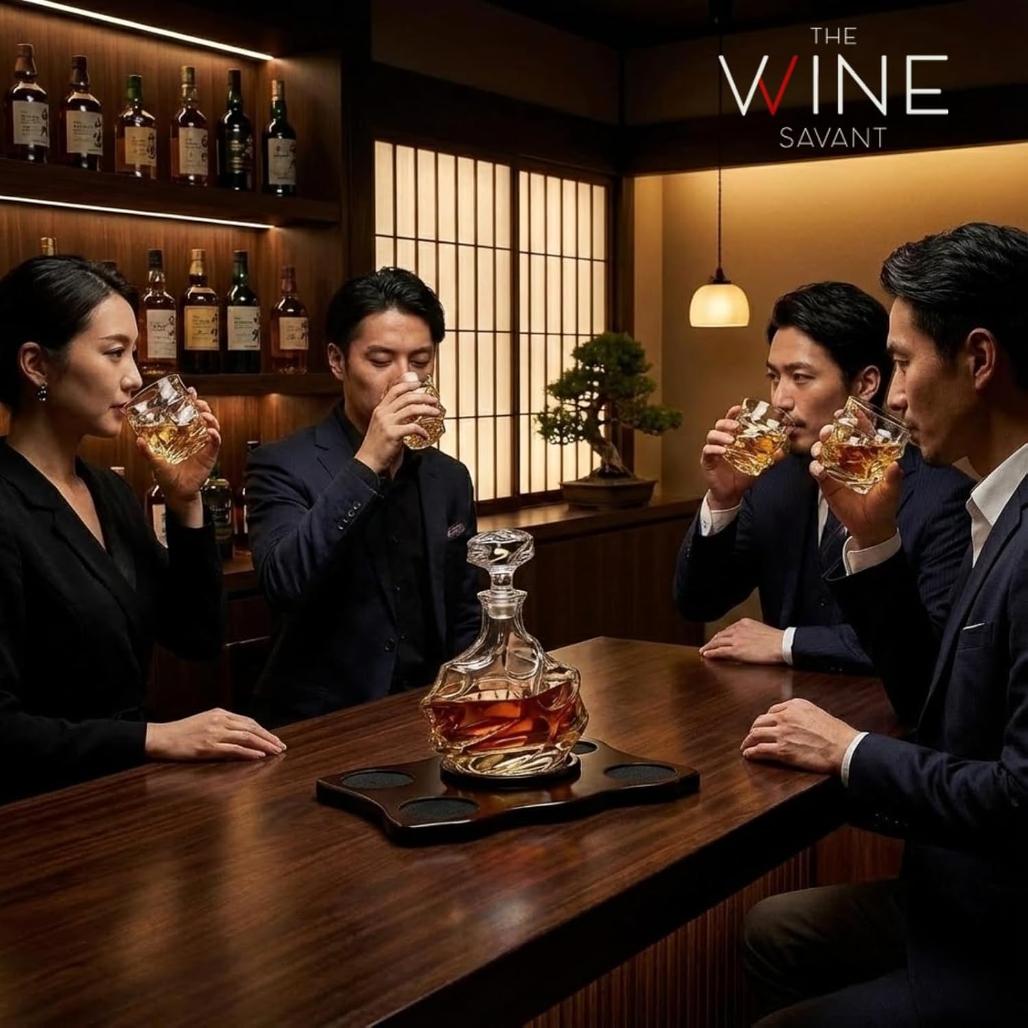 Storm Japanese Crystal Whisky Decanter Set with 4 Tumbler Glasses-4
