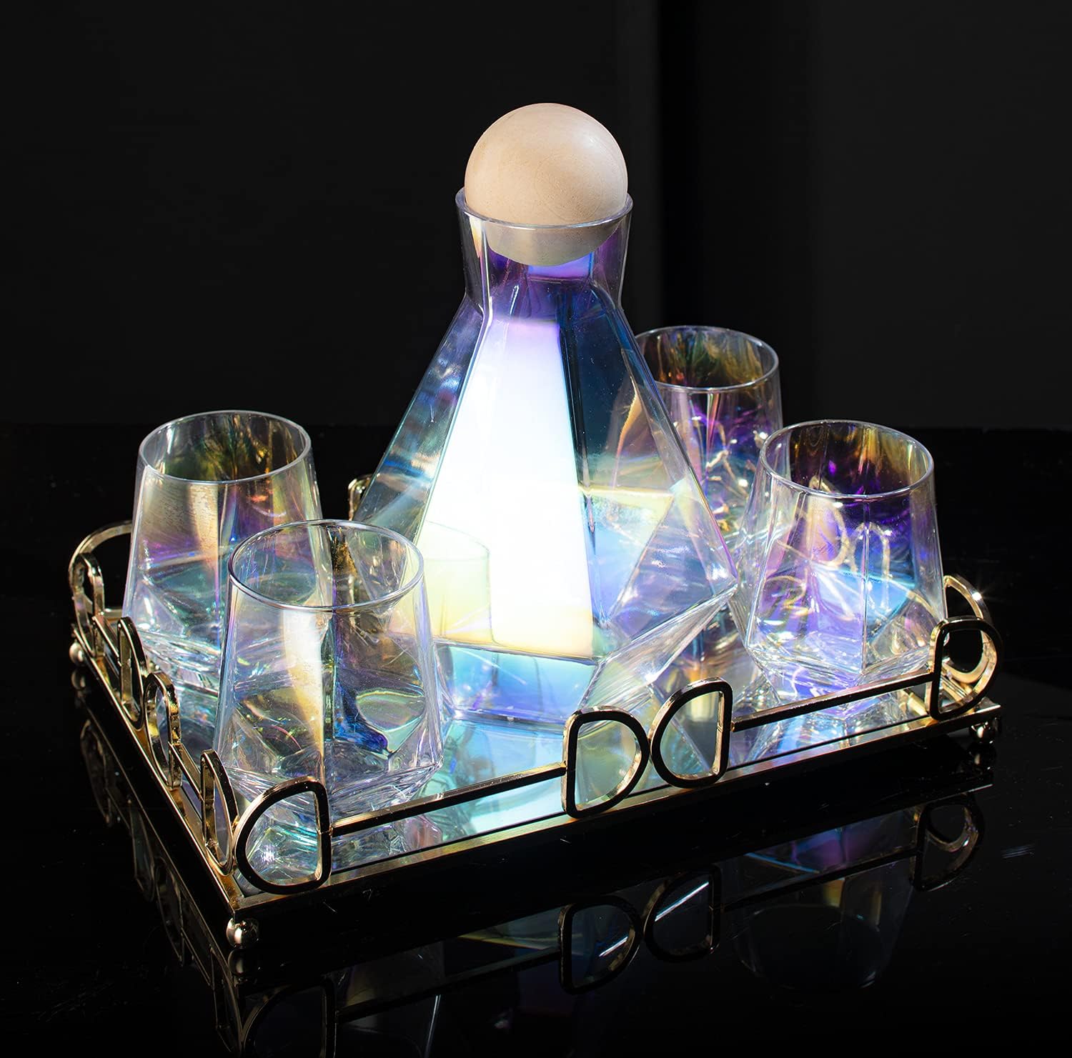 Diamond Iridescent Glass Diamond Decanter and Glasses Set-1