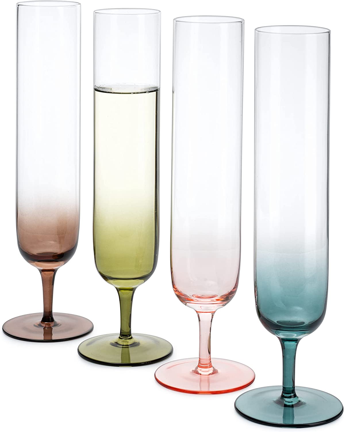Multicolored Beautiful Champagne Flutes 10" Stemmed - 4 Set-4