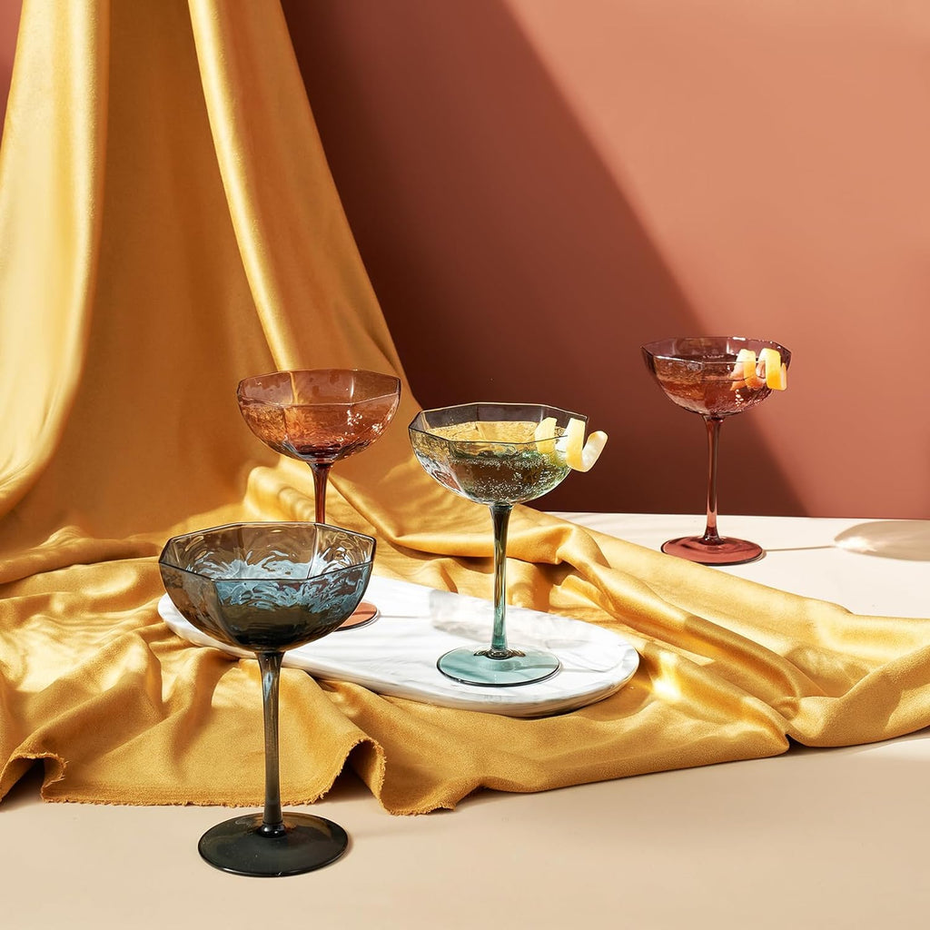 Martini & Champagne Luxury Angled Coupe Glasses 6 oz | Set of 4 | Muted Colored