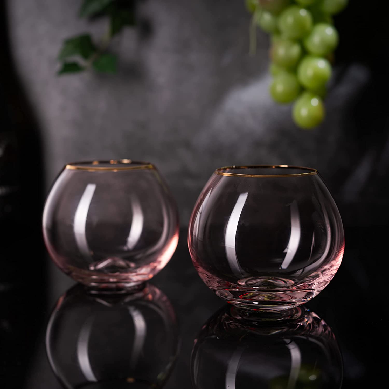 Colored Blush Pink & Gilded Rim Wine Glass, 18oz Glasses 2-1