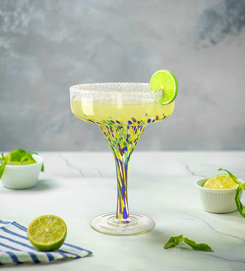 Mexican Design Hand Blown Margarita Glass – Set of 4 (Confetti Margarita)