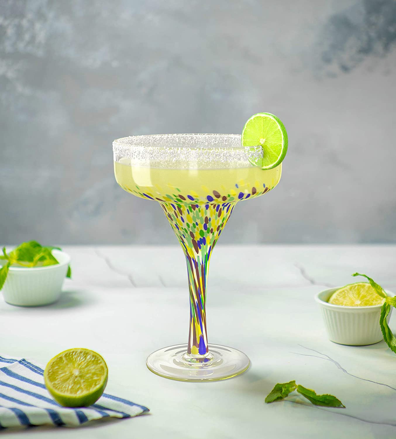 Mexican Design Hand Blown Margarita Glass – Set of 4 (Confetti Margarita)