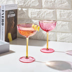 Vintage Art Deco Coupe for Champagne, Martini, Cocktails| Set of 2 | 7 oz (Pink)-2