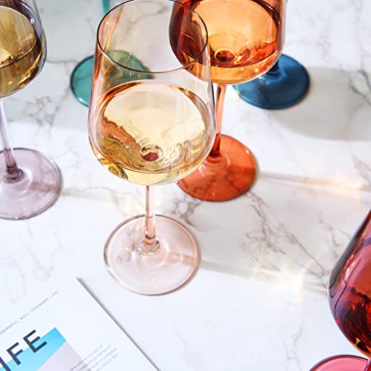 Colored Crystal Wine Glass Set of 6 - Large 12 oz Glasses (Pastel)-3