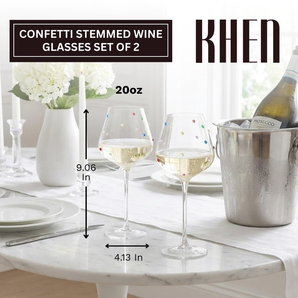 Confetti Stemmed Wine Glasses Set of 2, 20oz Multicolor Clear Glass-1