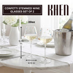 Confetti Stemmed Wine Glasses Set of 2, 20oz Multicolor Clear Glass-1