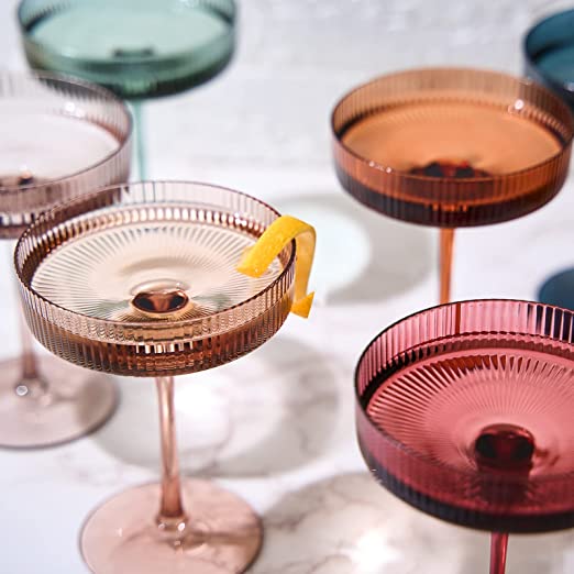 Vintage Art Deco Coupe Glasses Ribbed Coupe Cocktail Glasses 7 oz | Set of 6-1