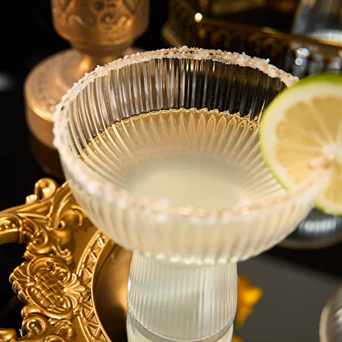 Ribbed Stemless Margarita Glasses with Gold Rim - Set of 4 (10 OZ)-3