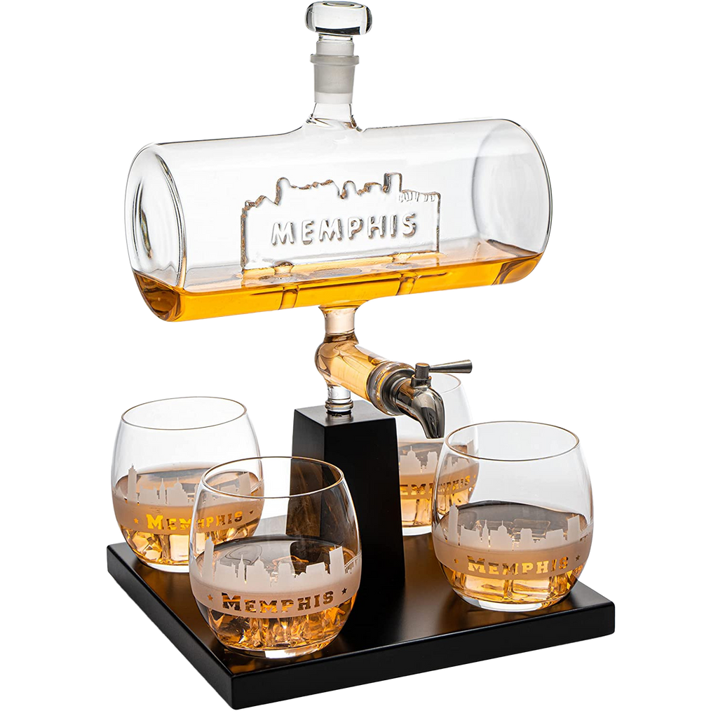 Wine & Whiskey Decanter Set 1100ml with 4 Whiskey Glasses-0