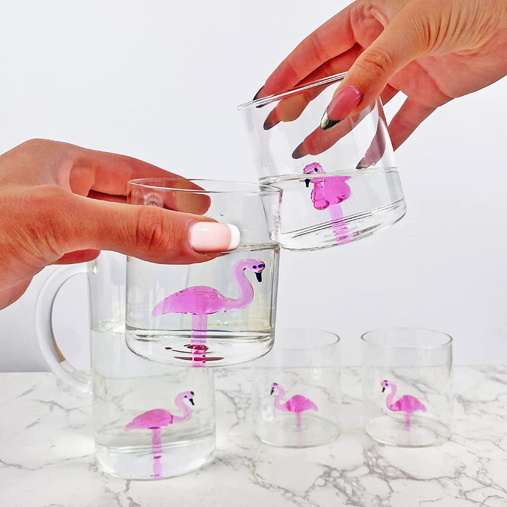 The Wine Savant Flamingo Pitcher & 4 Glasses Set Decanter-3