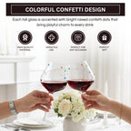 Confetti Stemmed Wine Glasses Set of 2, 20oz Multicolor Clear Glass-3
