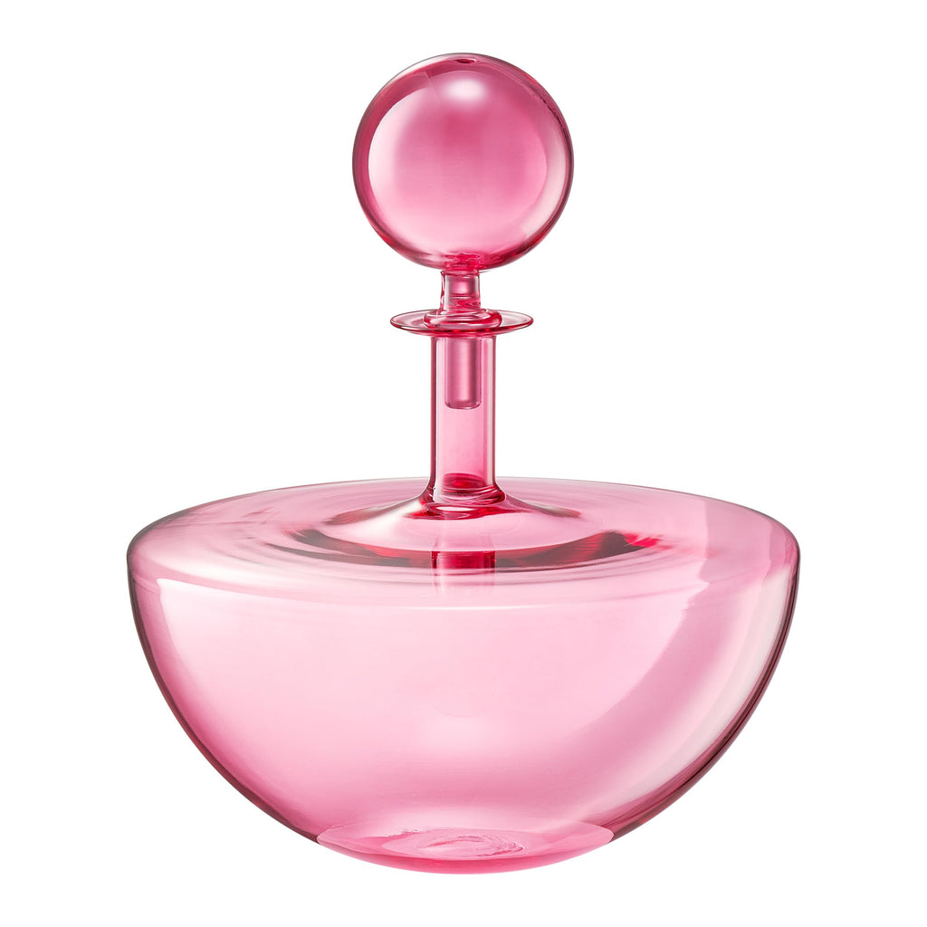 Blush Pink Low Arc Glass Decanter Handblown Captain’s Style Carafe-0
