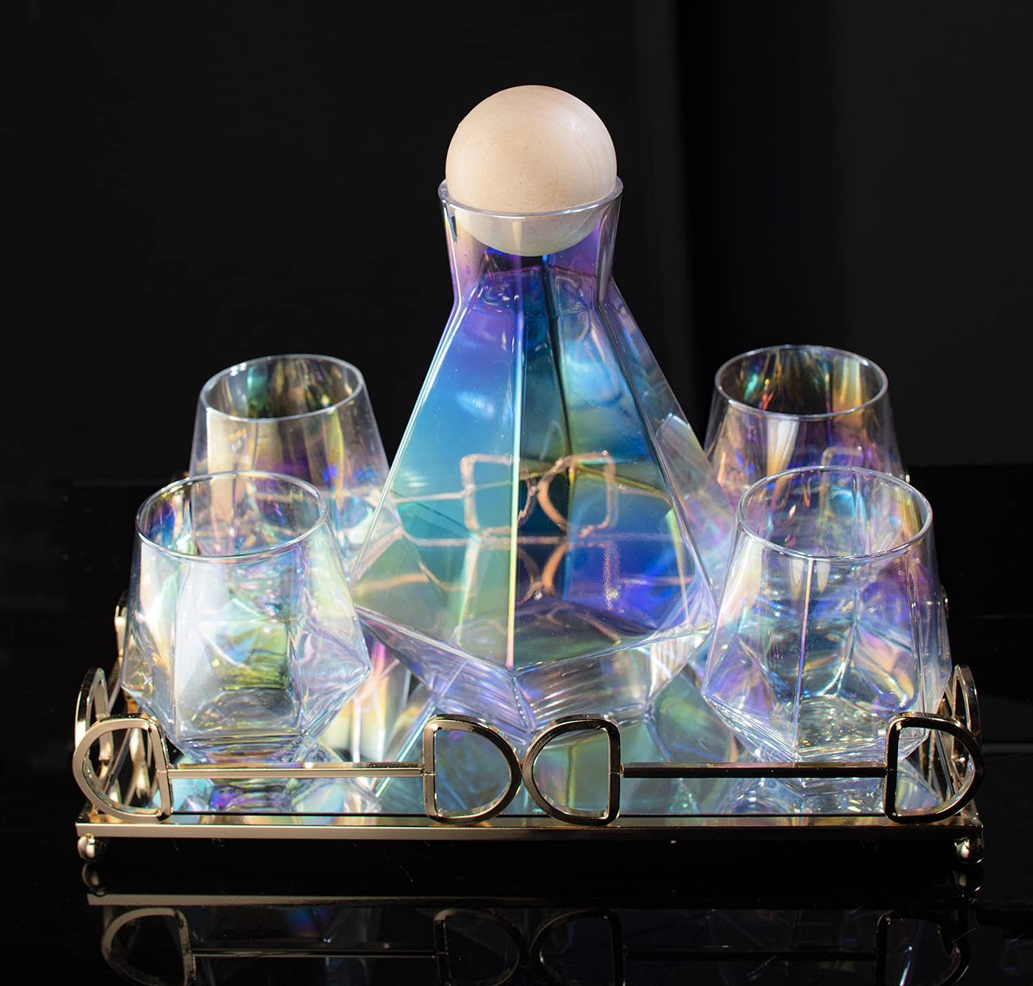 Diamond Iridescent Glass Diamond Decanter and Glasses Set-2