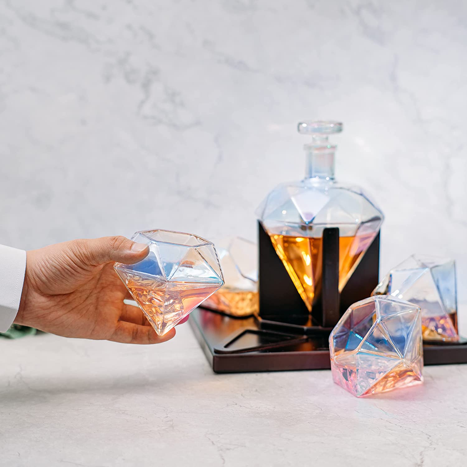 Diamond Iridescent Whiskey and Wine Decanter, 750ml-3