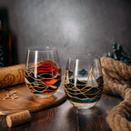 Artisanal Hand Painted Sunrise Glasses, Stemless Set of 2-4