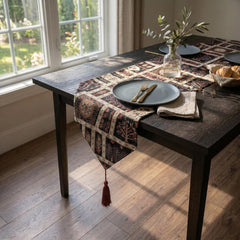 DaDalogy Bedding Elegant Woven Mughal Floral Tapestry Table Runner, Dark Noir Botanical Vintage Fleur (18197)