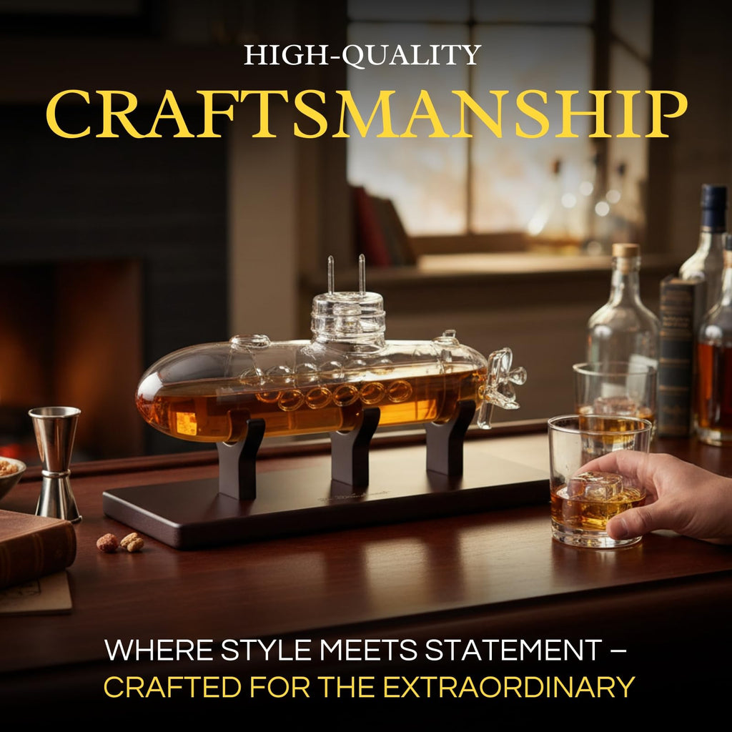 Submarine Whiskey & Wine Decanter Set - Wood Base 25oz-4