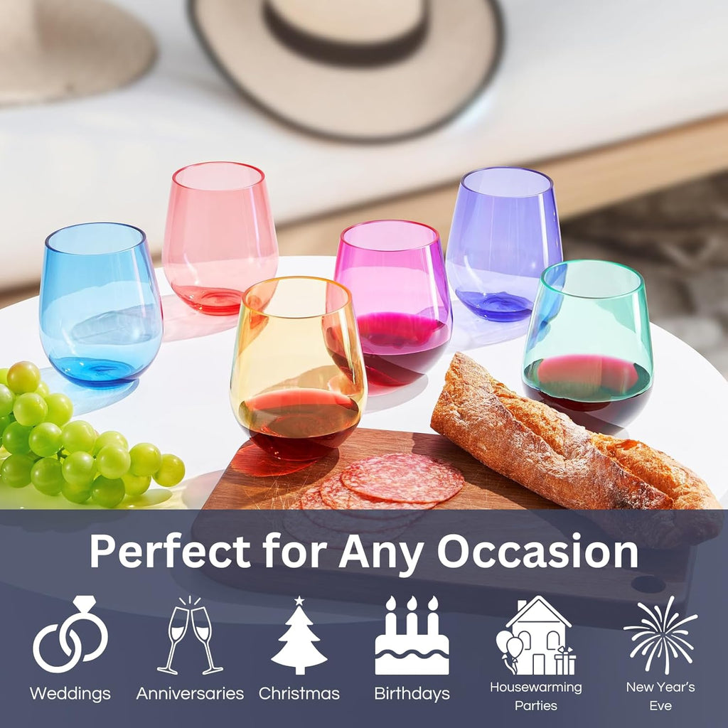 European Style Plastic Crystal Unbreakable Stemless Wine Glasses Set of 12-3