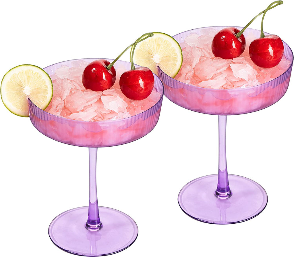 Ribbed Coupe Cocktail Glasses 8 oz | Set of 2 (Lavender, Set of 2)-4