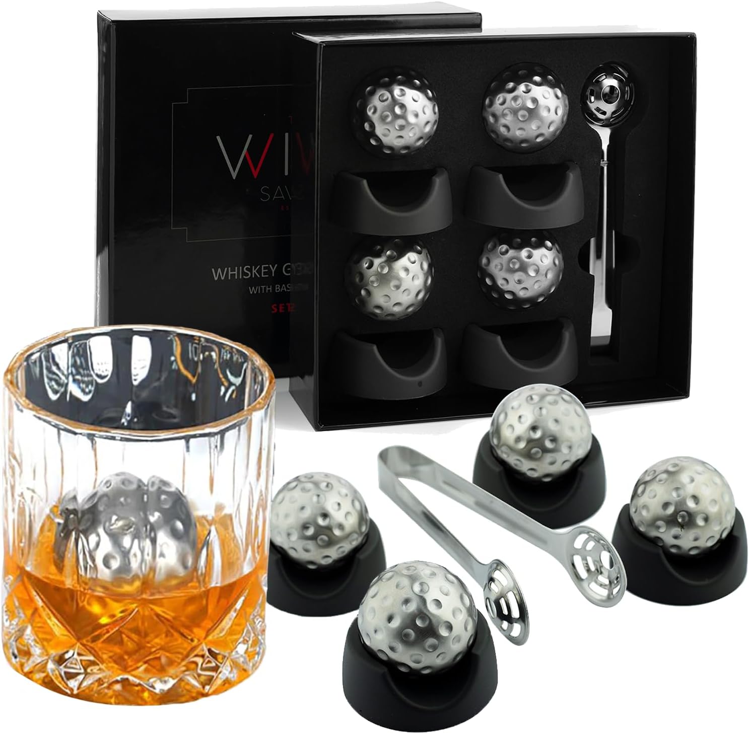 Golf Ball Shaped Stainless Steel Whiskey Stones-0