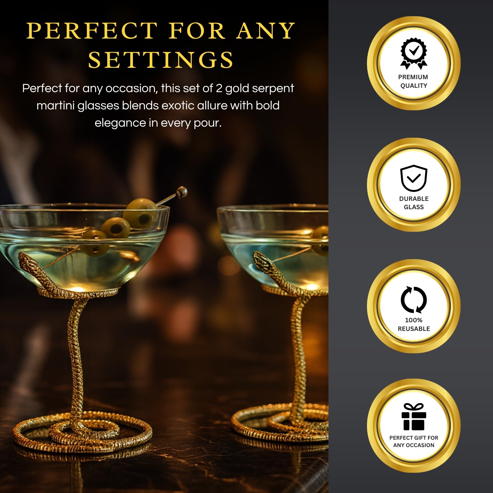 Snake Serpent Cocktail Glasses - 2 Set-3