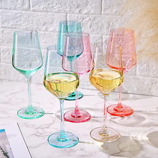 Colored Crystal Wine Glass Set of 6 - Large 12 oz (Summer)-1