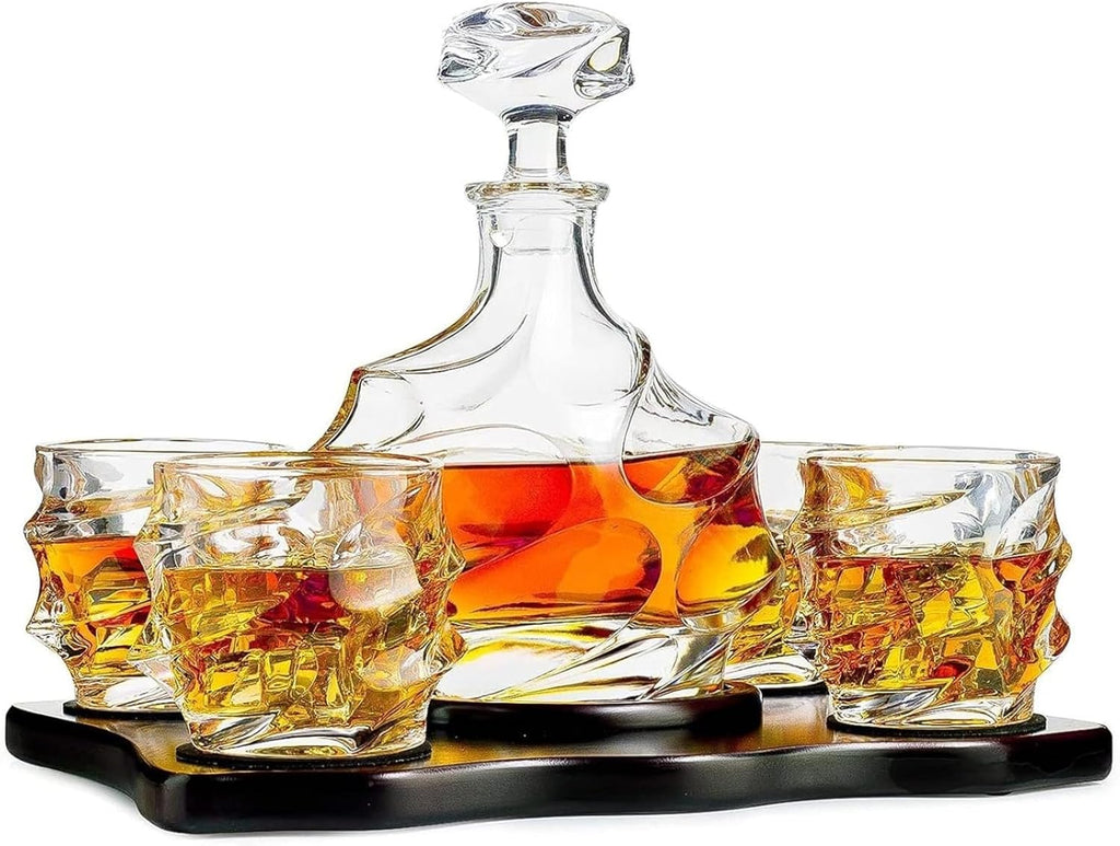 Storm Japanese Crystal Whisky Decanter Set with 4 Tumbler Glasses-0