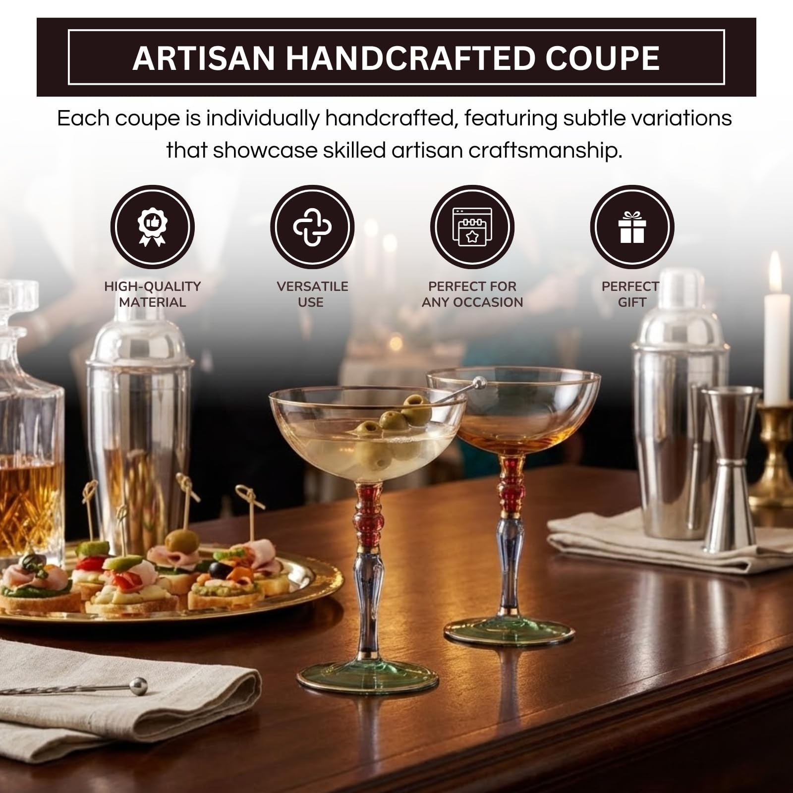 Italian Design Renaissance Amber Cocktail, (Set of 2)