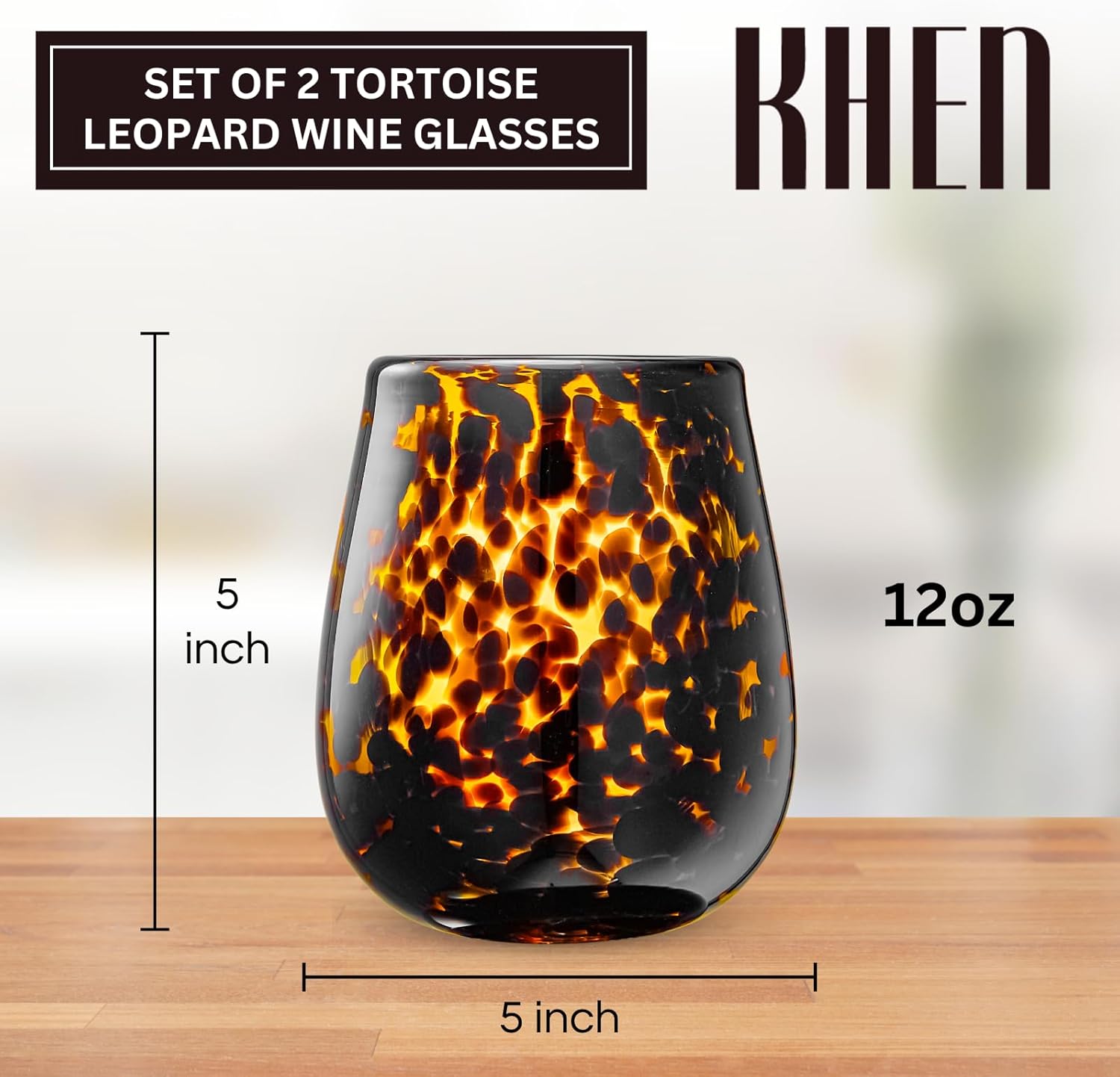 Khen Tortoise Leopard Wine Glasses Stylish Animal Print Set of 2-1